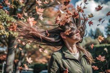 Dynamic motion of leaves blown by strong wind outdoor setting action photography nature environment mid-action view capturing the essence of autumn