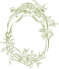 Graphic wreath with flowers and birds. Illustration