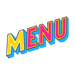 Fototapeta premium Retro menu icon: vibrant isometric groovy menu text for nostalgic design projects and visual themes