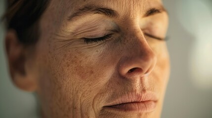 Fototapeta premium Mindfulness meditation practice indoor space portrait of a woman calm environment close-up viewpoint self-reflection
