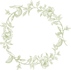 Graphic seamless pattern with flowers and birds. Illustration