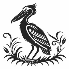 shoebill black silhouette icon vector