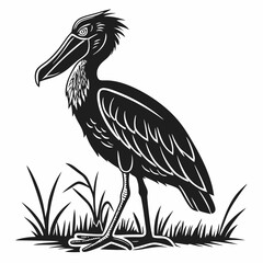 shoebill black silhouette icon vector