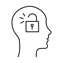 Vector icon for Open-Minded Personality. Human head with puzzle pieces, symbolizing diverse thinking, learning, and embracing different viewpoints.