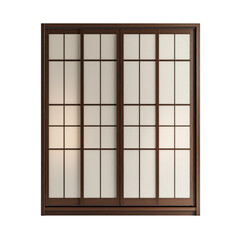 Traditional wooden cabinet with sliding doors and lattice design, Japanese style furniture, isolated on transparent background