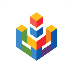 Obraz premium Structural Growth Logo with Geometric Blocks High-Quality Vector