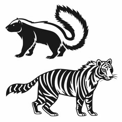 Skunk tiger black silhouette icon vector bundle