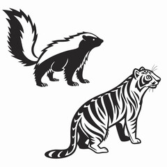 Skunk tiger black silhouette icon vector bundle