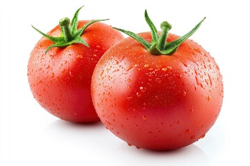 Two Fresh Tomatoes with Water Droplets on White Background for Recipes
