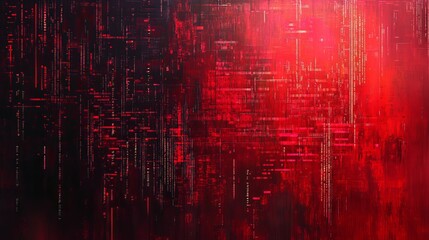 Abstract red and black background with digital lines and code like patterns throughout the image