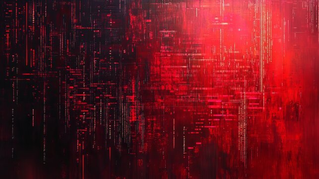 Abstract red and black background with digital lines and code like patterns throughout the image