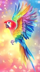Obraz premium Colorful Parrot in Flight, Bokeh Background