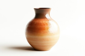 Ceramic Vase with Brown Gradient Glaze on White Background for Decoration