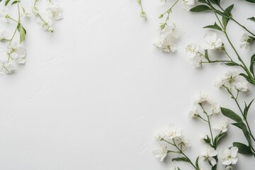 Elegant White Flowers and Greenery Frame on a Textured Background
