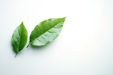 Obraz premium Two Fresh Green Leaves Isolated on White Background in Studio Light