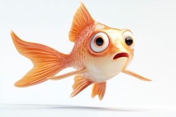 Cartoon Goldfish with Wide Eyes Floating with a Worried Expression
