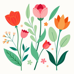 Seamless pattern with tulips line art design with white background 