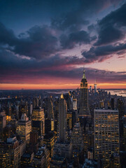 New York at sundown – Manhattan skyline.