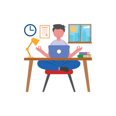Meditation in Office Flat Vector Illustration
