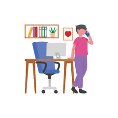 Making Phone Calls Flat Vector Illustration