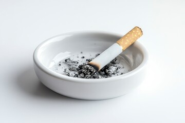 Burning Cigarette in Ashtray with Ash Showing Smoking Lifestyle Concept