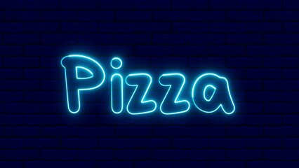 Fototapeta premium Pizza neon sign. Pizza text font with light. Luminous and shimmering haze inside the letters of the text Pizza. 