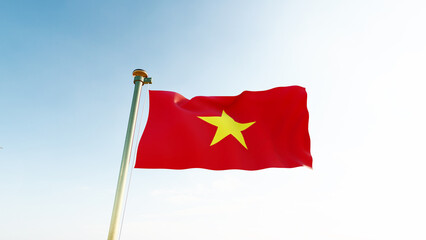 Vietnam flag waving in beautiful sky. Flag of Vietnam waving in the wind, sky and sun background. Vietnam Flag. UHD. 