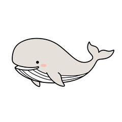 Obraz premium Kawaii Whale with a Shy Expression Swimming Representation against White Background with copy space
