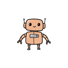 Kawaii Robot Character with a Happy Smile Representing Technology or AI against White Background with copy space