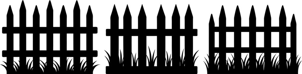 Wooden fence with grass icon vector art, Vector of black fence icon silhouette design