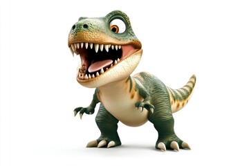 Fototapeta premium Cartoon Tyrannosaurus Rex Roaring Cute Dinosaur Character on White Background