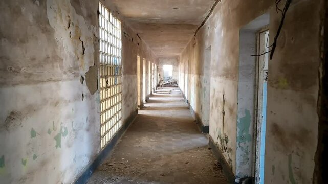 KISKUNMAJSA, HUNGARY - FEBRUARY 22. 2025: Abandoned and ruined Soviet barracks 