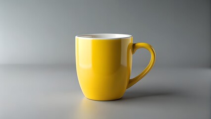Yellow ceramic cup of tea and coffee on a black background, empty and isolated, ideal for morning breakfast or cafe setting
