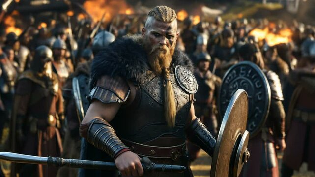 An Intense Warrior Standoff Awaits in a Dramatic Viking Battle Scene Filled with Bravery and Conflict