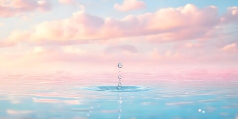 Obraz premium Water Drop Falling on Calm Water Pastel Sky Background