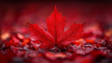 Autumn maple leaves creating a vibrant red and orange pattern image