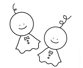 シンプルな線画の可愛い2体のてるてるぼうずイラスト