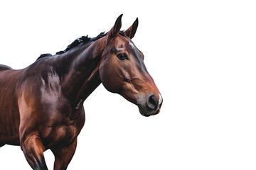 Obraz premium Beautiful brown equine portrait of a horse head, a mammal isolated on white background PNG