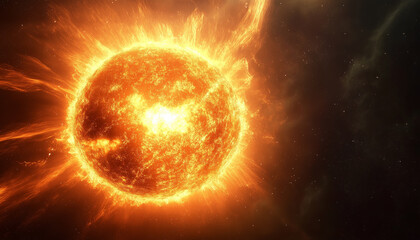 Obraz premium Burning sun emitting solar flares in deep space