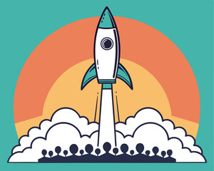 Rocket Launch with People: Teamwork Leading to Business Success and Growth.