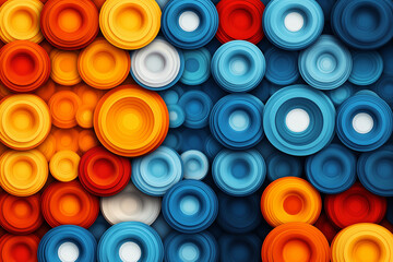 Vibrant abstract background with layered circular shapes in orange, blue, and white tones
