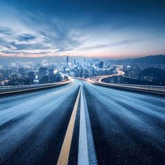 Fototapeta premium Futuristic Highway Leading to Glowing Cityscape at Night