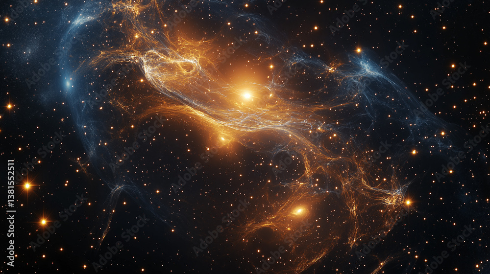 Aufkleber golden nebula shining in the deep space with countless stars