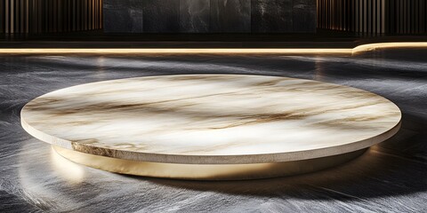 Obraz premium Elegant Round Marble Display Platform Gold Base Minimalist Product Showcase