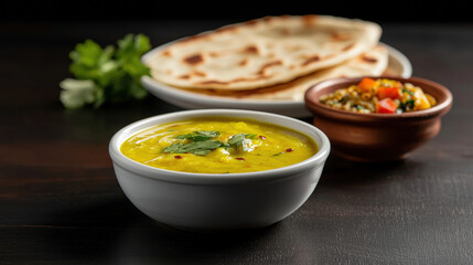 Authentic Indian Cuisine: Mango Pickles with Dal, Rice, and Chapati