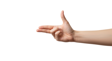 Hand Gesture Making Gun Shape on White Background Studio Shot