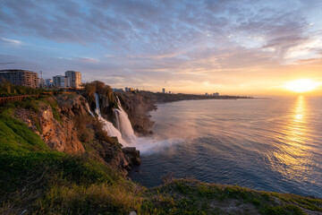 Obraz premium Sunrise View of Düden Waterfall, Antalya, Turkey