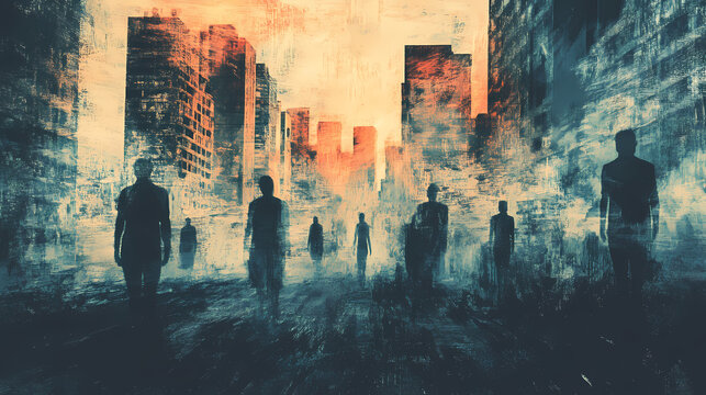 Ghostly echoes in an abandoned urban environment. Vanishing Echo. Illustration