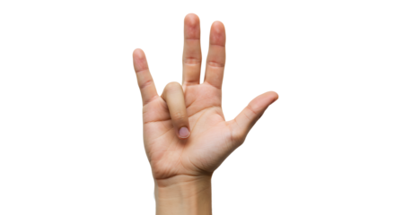 Hand Gesture Signaling Vulcan Salute in Studio Shot With White Background