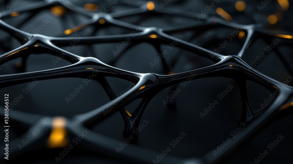 Poster a close-up view of an abstract black and gold structure highlights its intricate web-like design. th